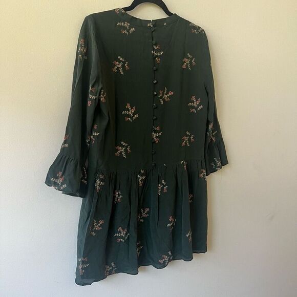 Madewell Women’s Green Bell Sleeves Silk Tie-Neck Wild Botanic Dress Size Small - Picture 2 of 11